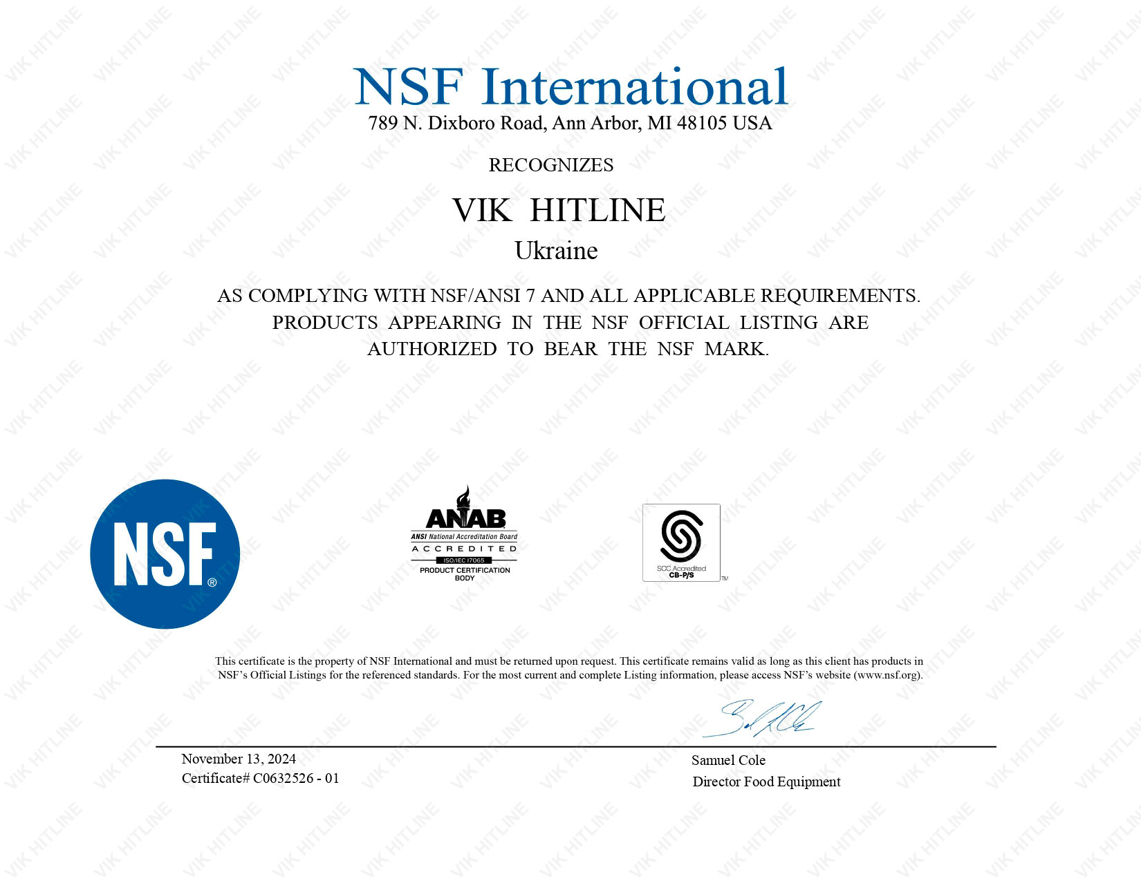 NSF Certificate