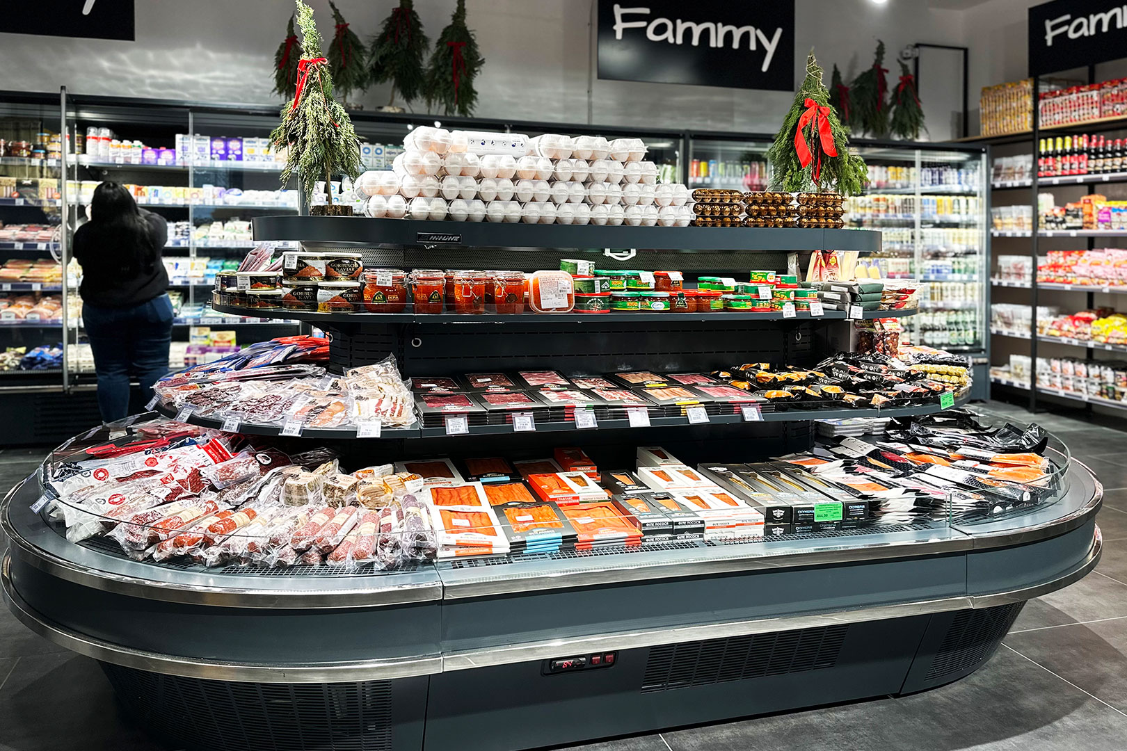 Island of semi-vertical cabinets Мissouri cold diamond island MV 095 deli self 130-DLA, refrigerated multideck cabinets Indiana medium AV 085 MT D 210-DLА, convenience store Fammy, Ukraine Island of semi-vertical cabinets Мissouri cold diamond island MV 095 deli self 130-DLA, refrigerated multideck cabinets Indiana medium AV 085 MT D 210-DLА, convenience store Fammy, Ukraine