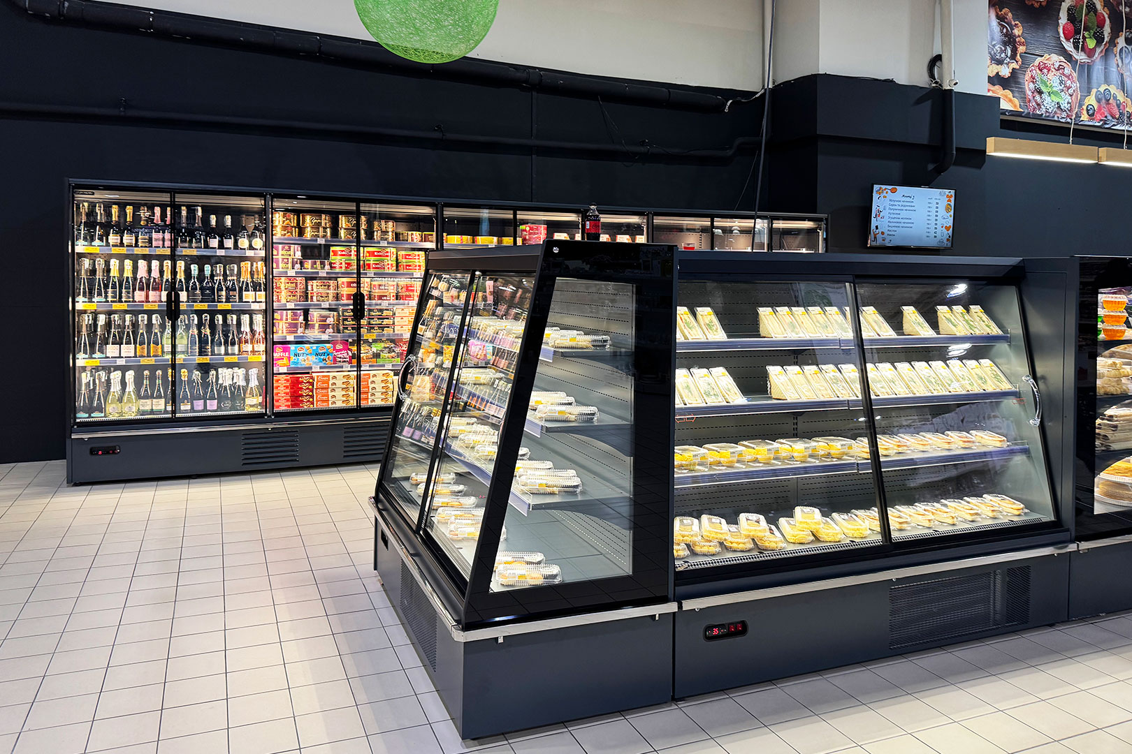 Island of semi-vertical cabinets Indiana eco ASV 070 MT D 160-DLA, refrigerated multideck cabinets Indiana medium AV 085 MT D 210-DLA, Ultramarket supermarket, Ukraine Island of semi-vertical cabinets Indiana eco ASV 070 MT D 160-DLA, refrigerated multideck cabinets Indiana medium AV 085 MT D 210-DLA, Ultramarket supermarket, Ukraine
