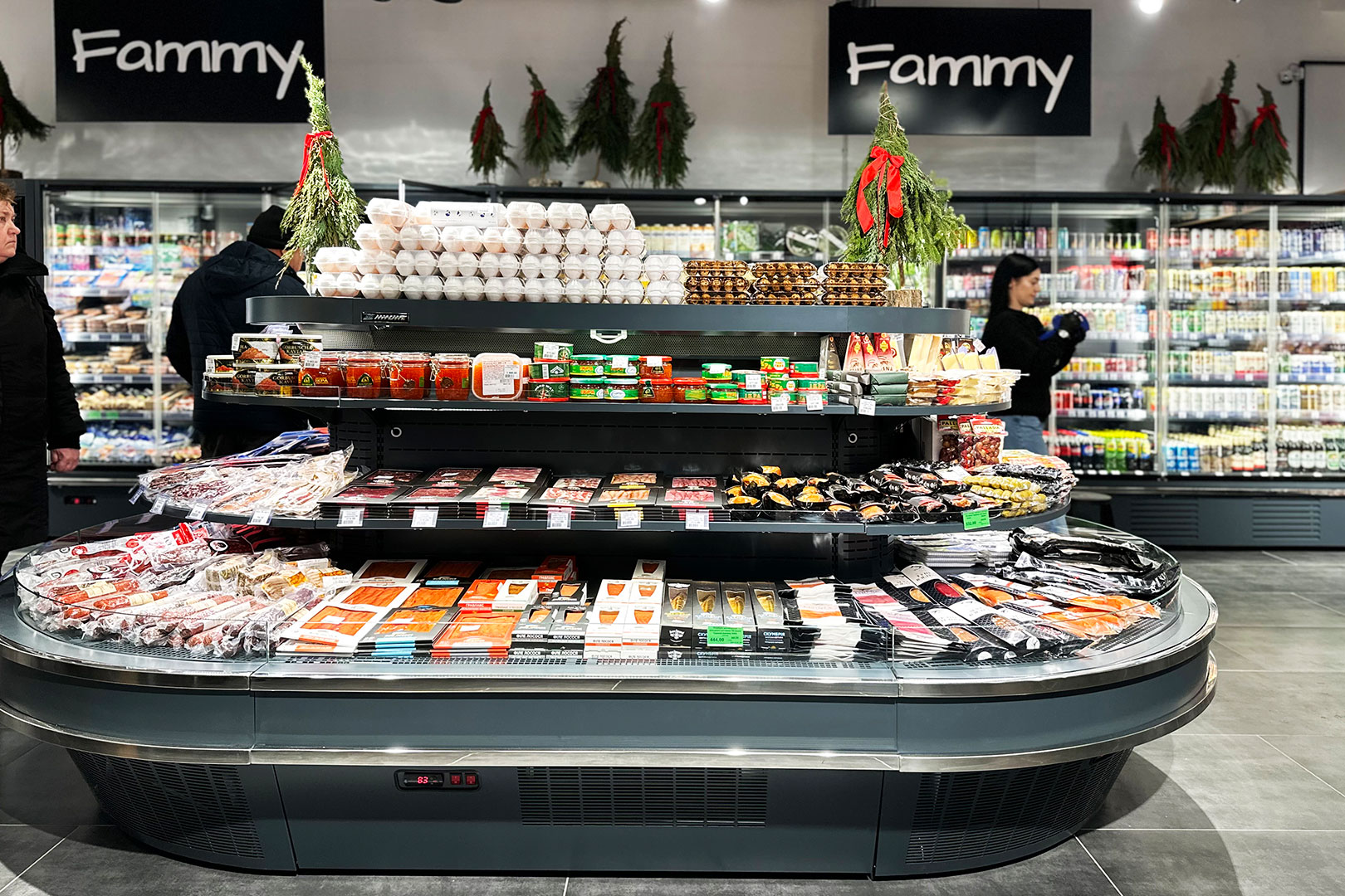 Island of semi-vertical cabinets Мissouri cold diamond island MV 095 deli self 130-DLA, refrigerated multideck cabinets Indiana medium AV 085 MT D 210-DLА, convenience store Fammy, Ukraine Island of semi-vertical cabinets Мissouri cold diamond island MV 095 deli self 130-DLA, refrigerated multideck cabinets Indiana medium AV 085 MT D 210-DLА, convenience store Fammy, Ukraine