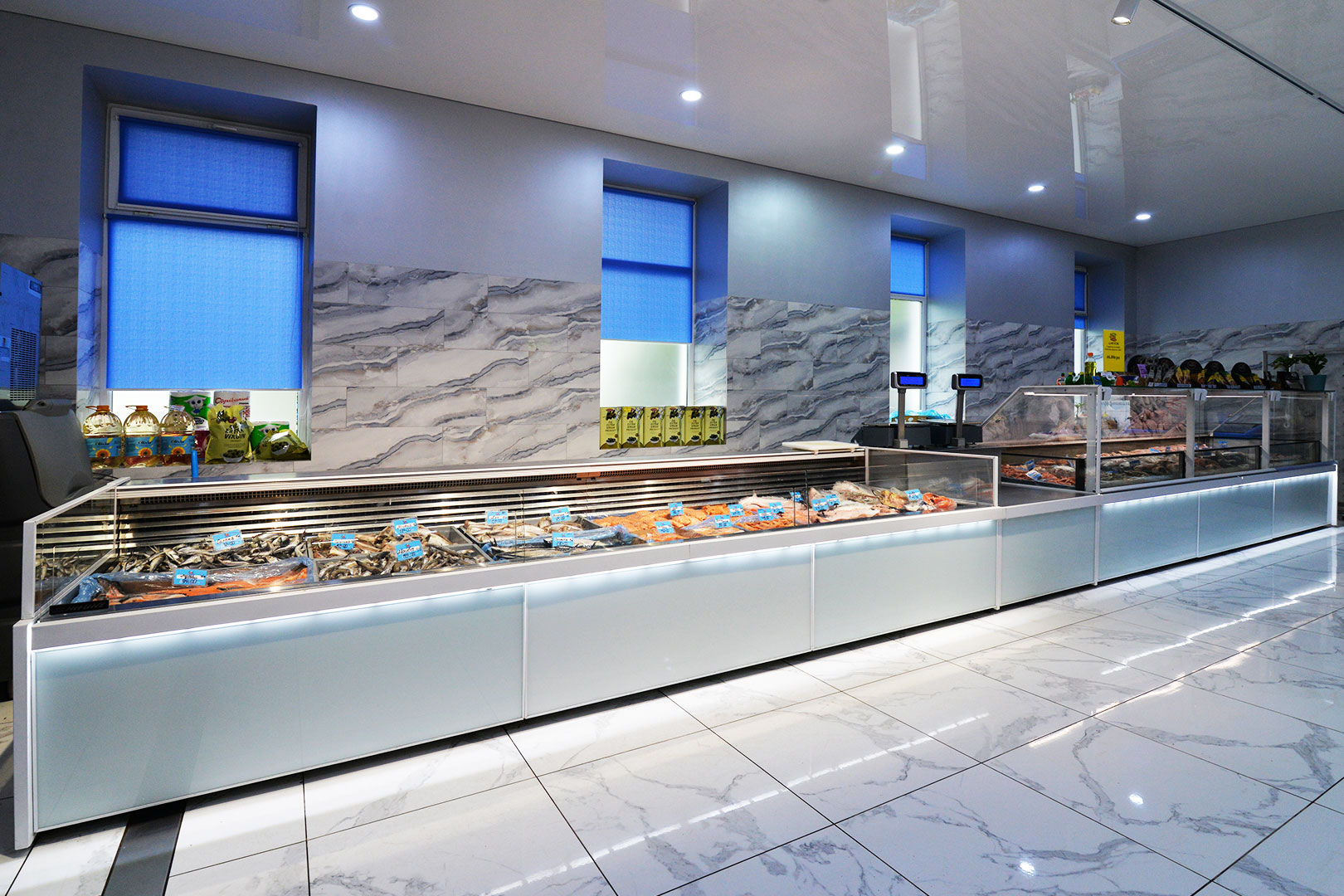 Low-temperature cabinets Missouri MC 120 LT PS 130-DLM, Missouri MC 120 LT self 086-DLM, neutral module Missouri NC 120 cash desk 085, Dary Morya market, Ukraine Low-temperature cabinets Missouri MC 120 LT PS 130-DLM, Missouri MC 120 LT self 086-DLM, neutral module Missouri NC 120 cash desk 085, Dary Morya market, Ukraine