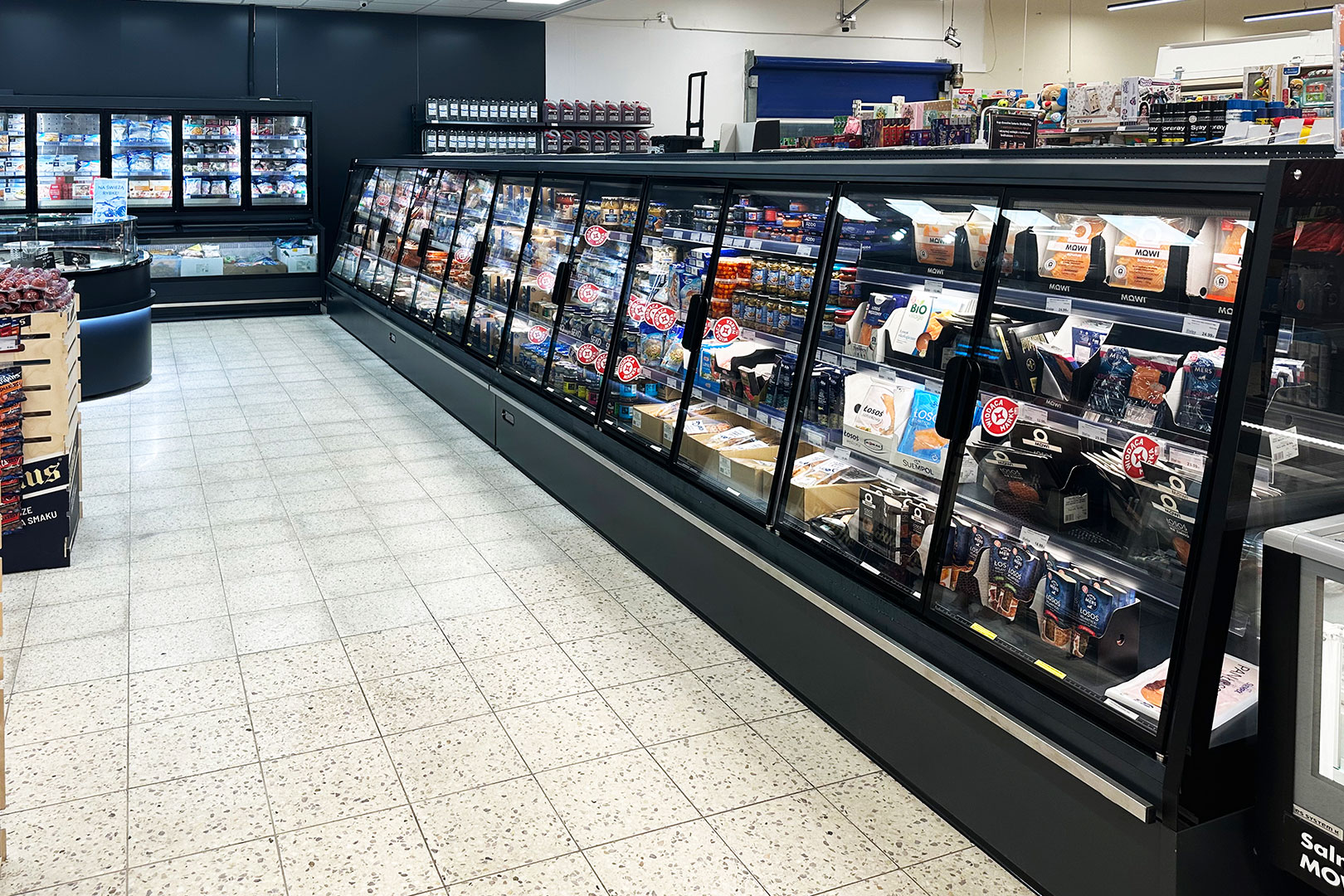 Semi-vertical cabinets Indiana eco ASV 070 MT D 130-DLA, low-temperature cabinets Alaska combi MHV 110 LT D/C M, promotional counter Missouri promo AC 151 fish LD 117-DLA, E.Leclerc supermarket, Poland Semi-vertical cabinets Indiana eco ASV 070 MT D 130-DLA, low-temperature cabinets Alaska combi MHV 110 LT D/C M, promotional counter Missouri promo AC 151 fish LD 117-DLA, E.Leclerc supermarket, Poland