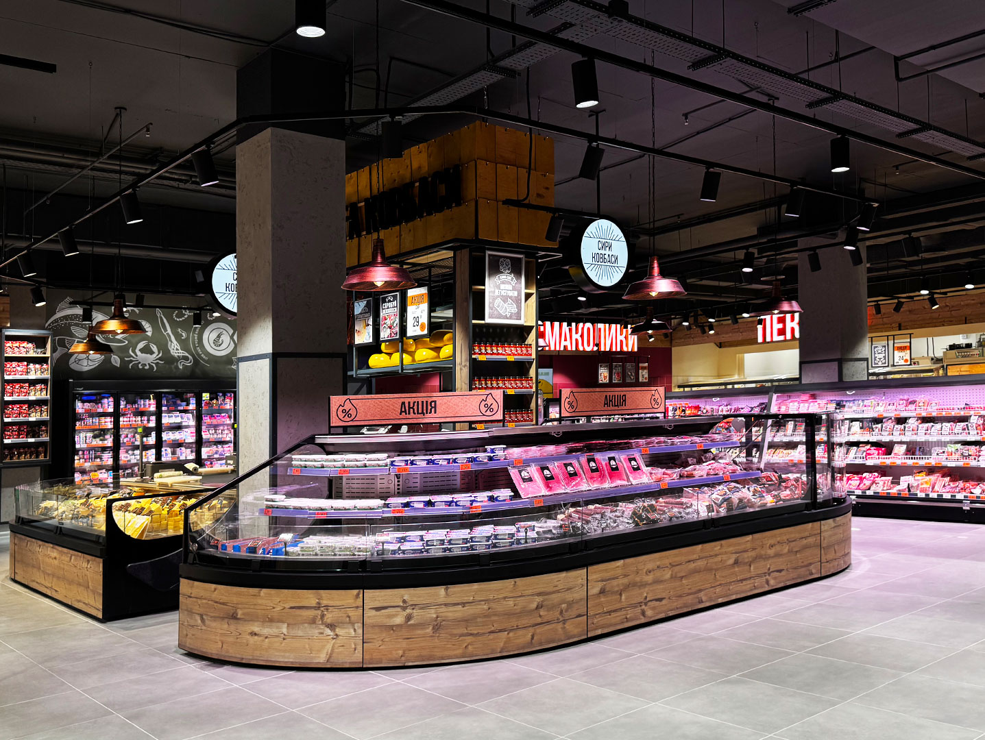 Refrigerated counters Missouri cold diamond MC 126 cascade self 160-DBM, supermarket Varus, Ukraine Refrigerated counters Missouri cold diamond MC 126 cascade self 160-DBM, supermarket Varus, Ukraine