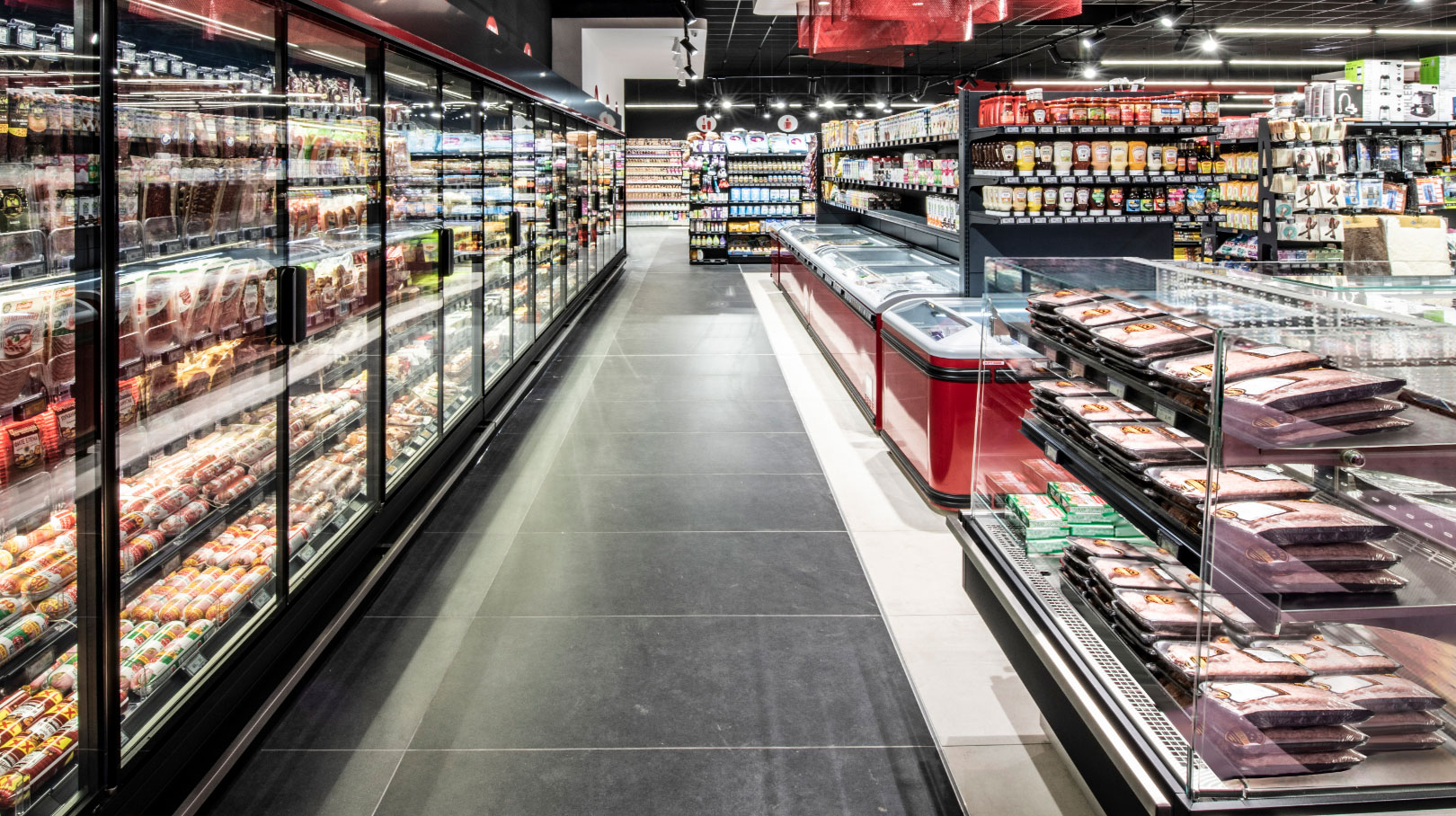 Promotional counter Virginia AC 103 deli self 128-DLA, multideck cabinets Indiana MV 090 MT D 205, Bogat-Beden supermarket, Bulgaria Promotional counter Virginia AC 103 deli self 128-DLA, multideck cabinets Indiana MV 090 MT D 205, Bogat-Beden supermarket, Bulgaria