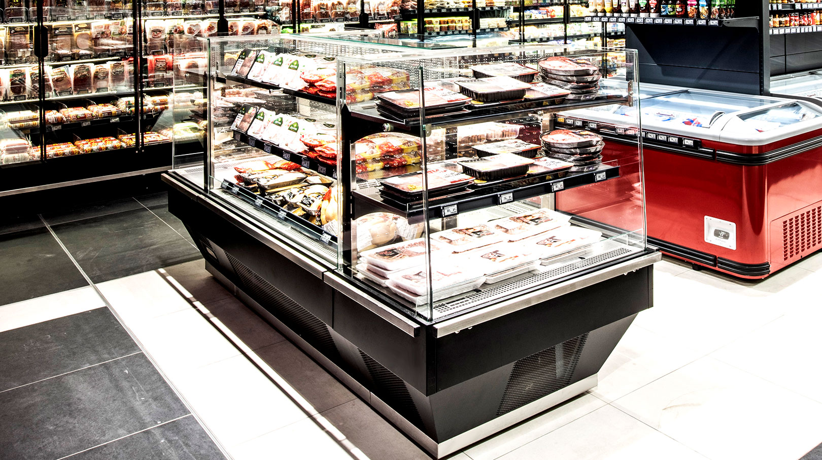 Promotional counter Virginia AC 103 deli self 128-DLA, multideck cabinets Indiana MV 090 MT D 205, Bogat-Beden supermarket, Bulgaria Promotional counter Virginia AC 103 deli self 128-DLA, multideck cabinets Indiana MV 090 MT D 205, Bogat-Beden supermarket, Bulgaria