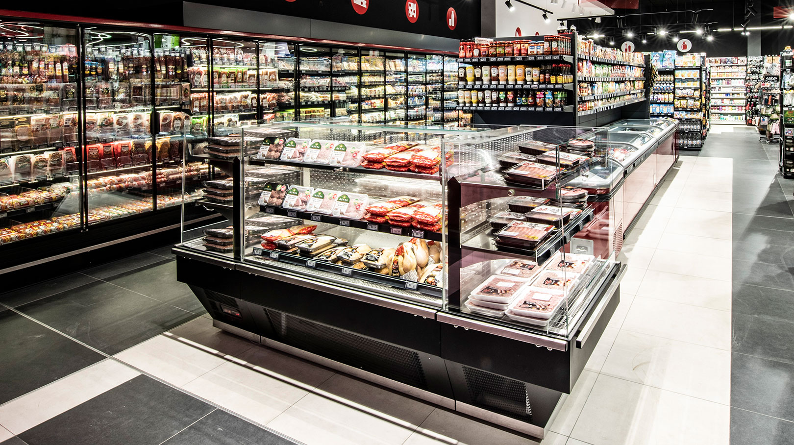 Promotional counter Virginia AC 103 deli self 128-DLA, multideck cabinets Indiana MV 090 MT D 205, Bogat-Beden supermarket, Bulgaria Promotional counter Virginia AC 103 deli self 128-DLA, multideck cabinets Indiana MV 090 MT D 205, Bogat-Beden supermarket, Bulgaria