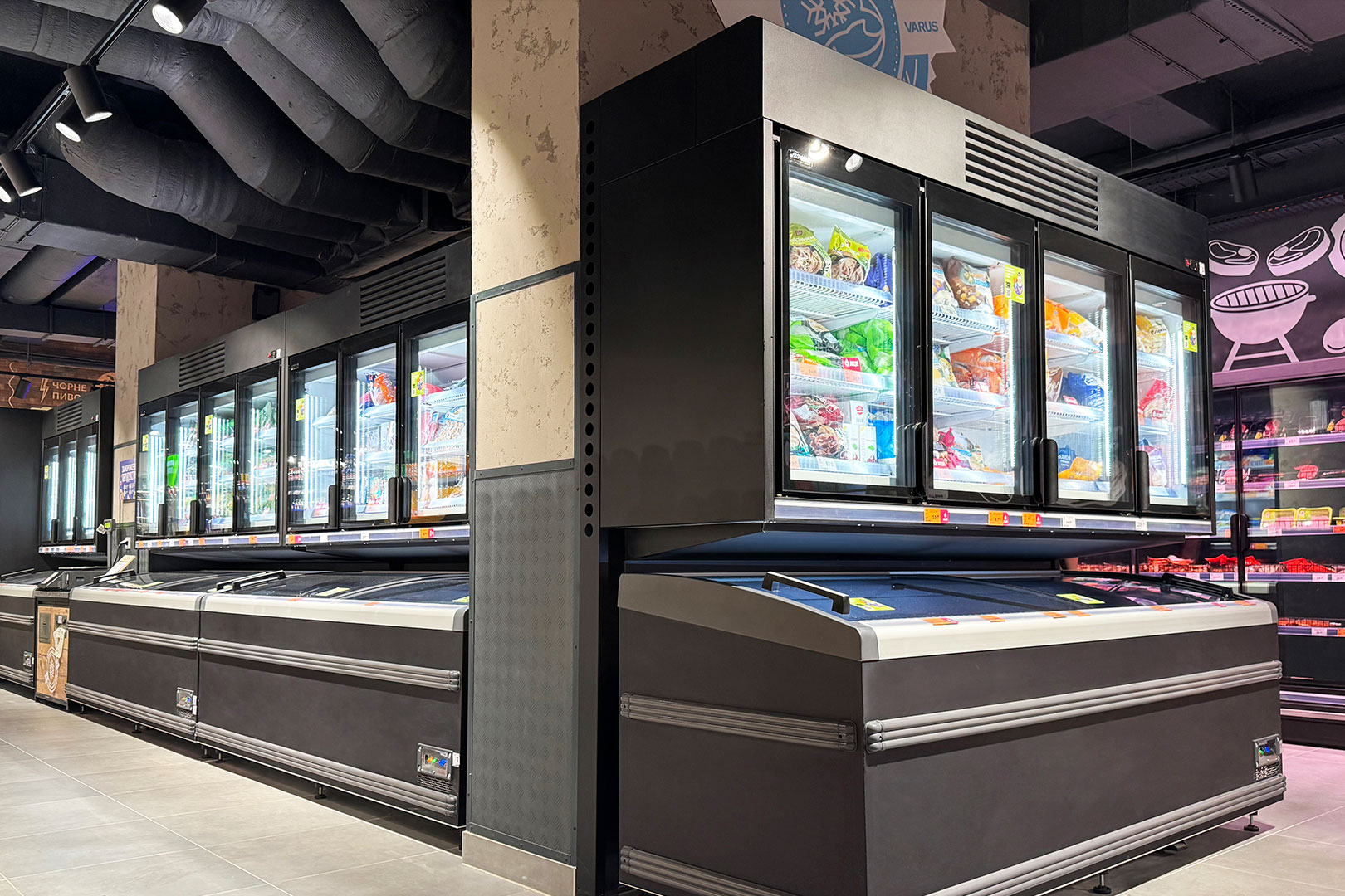 Low-temperature cabinets Kansas VAV 067 HLT D620A, Varus supermarket, Ukraine Low-temperature cabinets Kansas VAV 067 HLT D620A, Varus supermarket, Ukraine