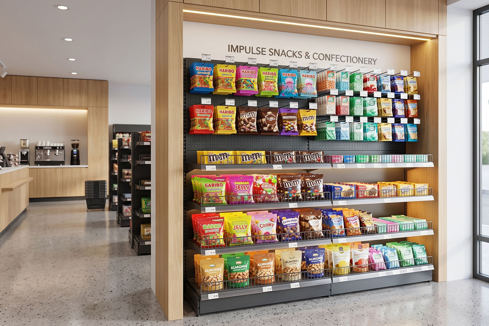 Wall shelving with perforated panels and hooks Wall shelving with perforated panels and hooks